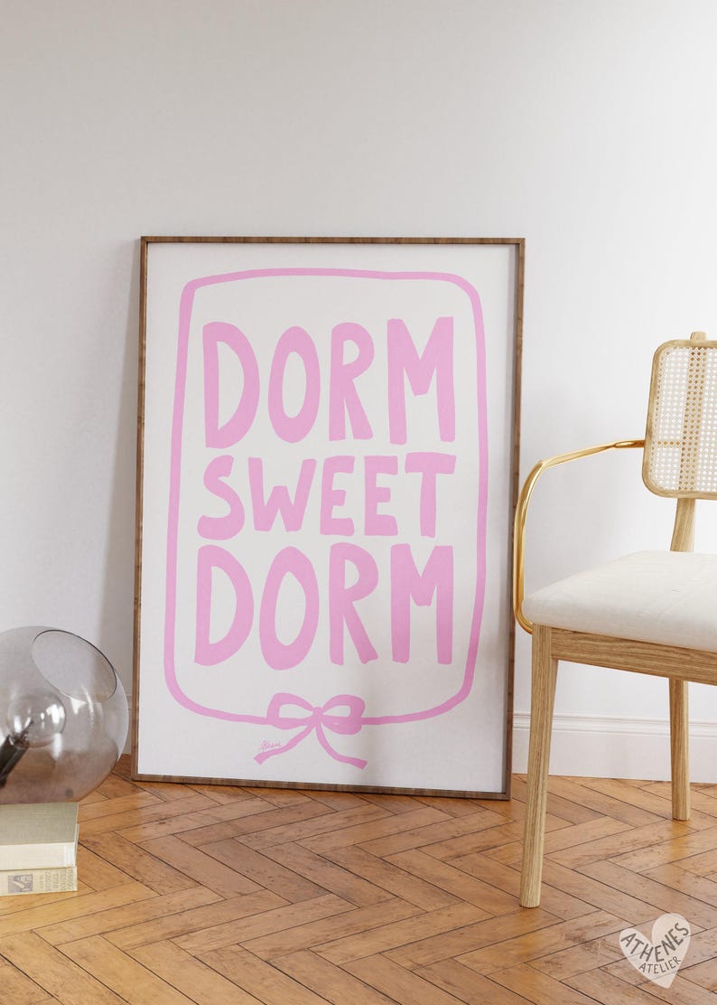 Dorm sweet dorm, Light pink dorm room decor, Dorm room essentials, dorm door sign, coquette dorm decor, roommate gift, girly dorm prints image 1