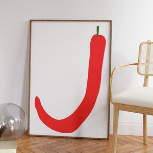 Chili Poster | Hand drawn, Red and white, Kitchen wall art, Simple kitchen art, Boho kitchen print, Simple illustration, Scandi style,Trendy