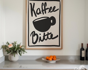 Kaffee Bitte print - German wall art, mid century modern minimalist, wanddeko, einweihungsgeschenk, poster wohnzimmer, kitchen wall art