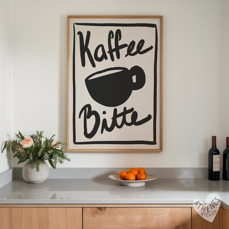 Kaffee Bitte print - German wall art, mid century modern minimalist, wanddeko, einweihungsgeschenk, poster wohnzimmer, kitchen wall art image 1