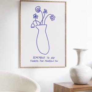 Flores para Você | Arte de parede positiva, Impressão de amor próprio, Ilustração de flor, Desenho à mão, Arte de parede boho, Arte em estilo escandinavo, Pôster estético imagem 1