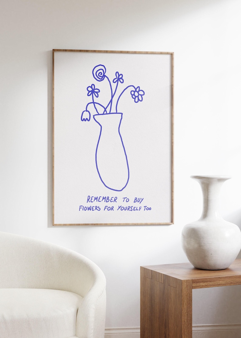 Flores para Você | Arte de parede positiva, Impressão de amor próprio, Ilustração de flor, Desenho à mão, Arte de parede boho, Arte em estilo escandinavo, Pôster estético imagem 1