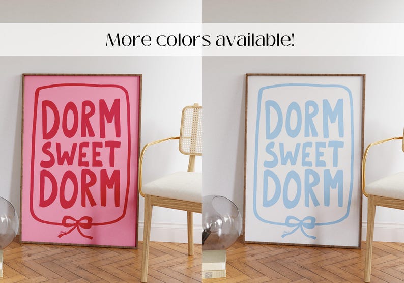 Dorm sweet dorm, Light pink dorm room decor, Dorm room essentials, dorm door sign, coquette dorm decor, roommate gift, girly dorm prints image 5