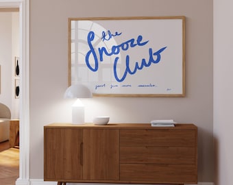 Snooze Club print, Above bed horizontal print, Danish pastel decor, Aesthetic apartment, Dopamine decor, Teen girl room, Light blue wall art