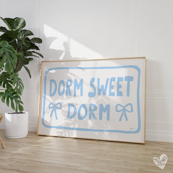 Dorm sweet dorm horizontal, Light blue dorm room decor, Coastal wall art, Dorm room essentials, Aesthetic dorm decor, roommate gift girly