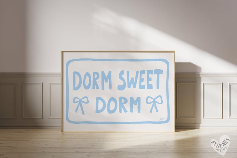 Dorm sweet dorm horizontal, Light blue dorm room decor, Coastal wall art, Dorm room essentials, Aesthetic dorm decor, roommate gift girly image 2