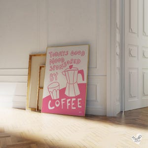 Coffee Poster, coffee bar accessories, apartment decor aesthetic, light pink wall art, mid century prints, more espresso less depresso print