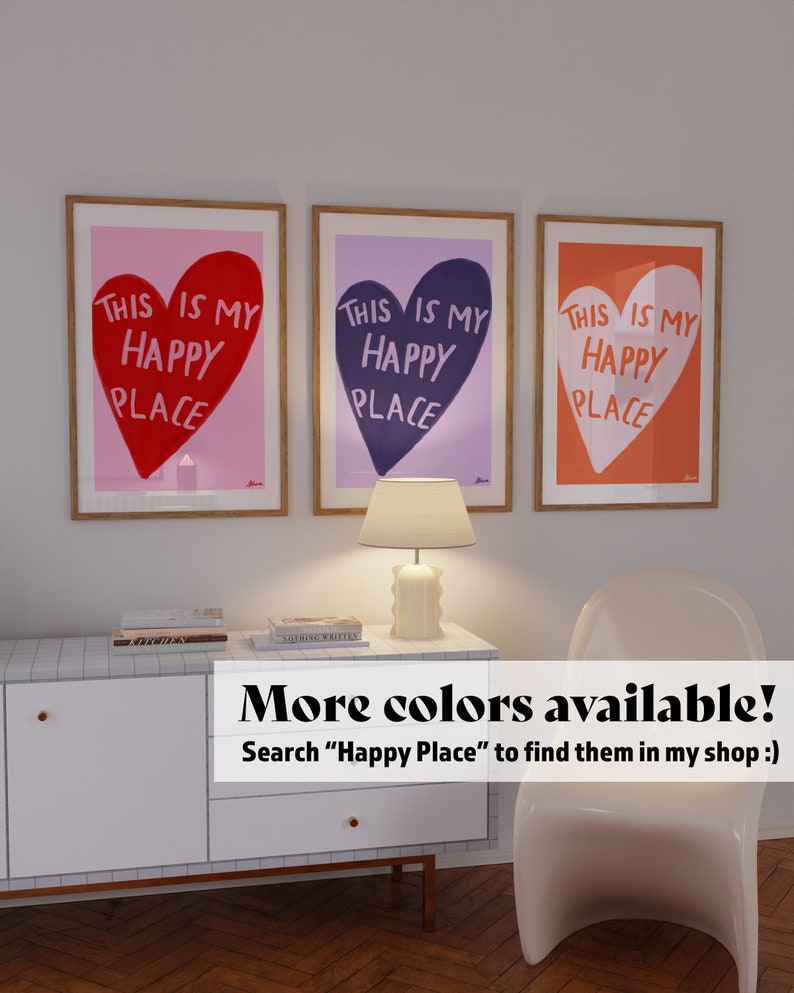 This is my Happy Place Pink and orange poster, Aesthetic room decor, Cute pastel art, Positive wall art, Scandi style, Danish pastel, Fun image 5