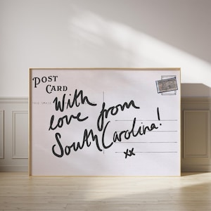 South Carolina kunst aan de muur, horizontaal boven het bed kunst, smalle muur kunst, strepen, trending muurkunst, ansichtkaart print retro reizen Amerikaanse staten afbeelding 1