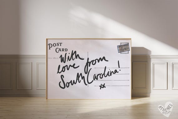 South Carolina wall art, horizontal above bed art, narrow wall art, stripes, trending wall art, postcard print retro travel US states