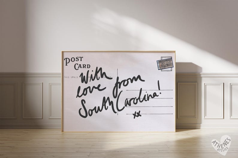 South Carolina kunst aan de muur, horizontaal boven het bed kunst, smalle muur kunst, strepen, trending muurkunst, ansichtkaart print retro reizen Amerikaanse staten afbeelding 1