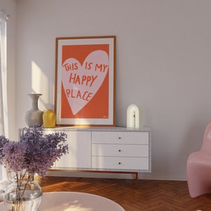 This is my Happy Place Pink and orange poster, Aesthetic room decor, Cute pastel art, Positive wall art, Scandi style, Danish pastel, Fun image 4