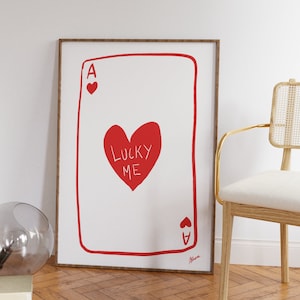 Lucky Me Spielkarte Druck | Trendy Wohnung Dekor, Lucky-Girl-syndrom, Linie Kunst Illustration druckt ästhetisches Raumdekor einfache Wandkunst