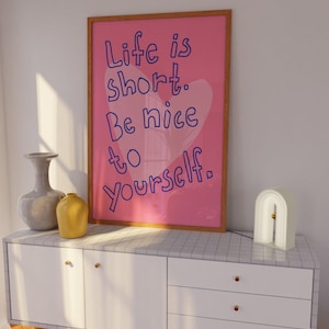 Self love art print, apartment decor aesthetic, light pink wall art, cute dorm prints, Funky art print, dopamine decor, indie room decor image 1