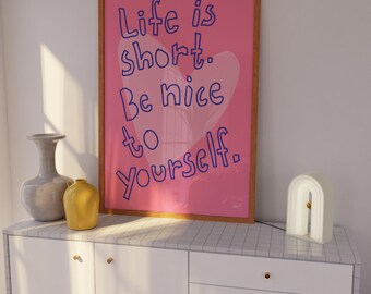 Self love art print, apartment decor aesthetic, light pink wall art, cute dorm prints, Funky art print, dopamine decor, indie room decor