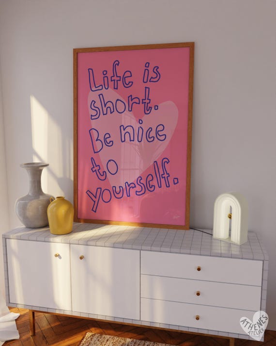 Self love art print, apartment decor aesthetic, light pink wall art, cute dorm prints, Funky art print, dopamine decor, indie room decor