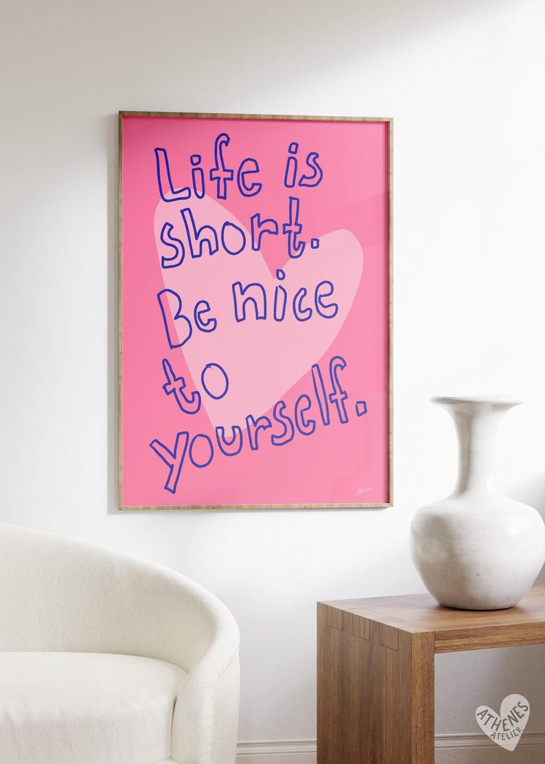 Self love art print, apartment decor aesthetic, light pink wall art, cute dorm prints, Funky art print, dopamine decor, indie room decor image 3