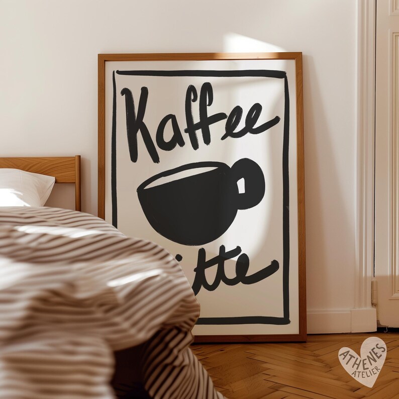 Kaffee Bitte print - German wall art, mid century modern minimalist, wanddeko, einweihungsgeschenk, poster wohnzimmer, kitchen wall art image 4