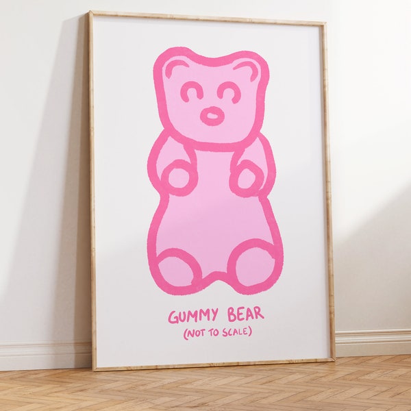 Gummy Bear poster | Pastel wall art, Cute candy decor, Pink wall art, Scandi style, Danish pastel decor, Simple pastel art, Illustration