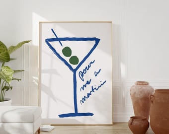 Martini wall art, Bar cart print, Cute cocktail art, Bar cart accessories, Apartment decor aesthetic,  bar cart wall art,  cocktail print