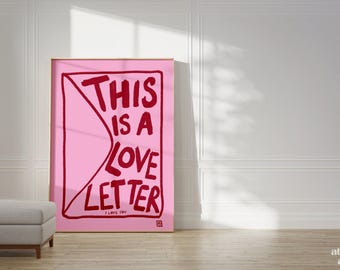 Love Letter | Cute pastel, Illustration, Pink and red, Aesthetic wall art, Pinterest style, Hand drawn, Lovecore, Danish pastel, Boho style