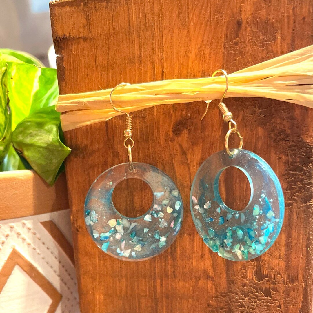 Sea Inspired Blue Resin Earrings With Blue Shell Pieces - Etsy
