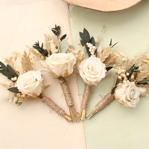 White Boutonnière, %100 Dried Boutonniere, Preserved Rose, Ivory Boutonnière, Boutonniere, Groom Boutonniere, Boho Boutonniere, Buttonhole image 5