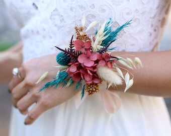 Preserved Flower Wrist Corsage Boho Palette Bridal Bouquet