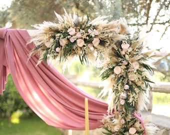 Blush Pink Rose Wedding Arch Flower Arrangement: Boho Bridal Decor