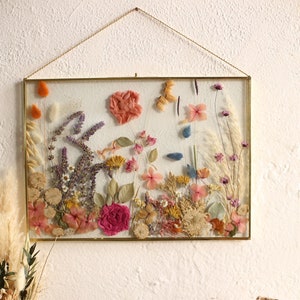 Pressed Flower Frame: Dried Floral Wall Art, Gold Brass Decor