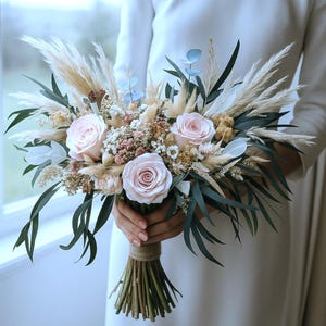 Blush Pink Bridal Bouquet | Dried Flower Boho Wedding Bouquet image 1