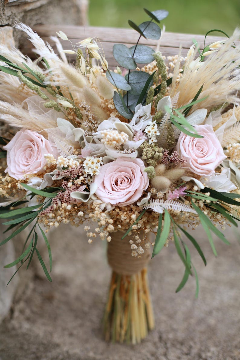 Blush Pink Bridal Bouquet | Dried Flower Boho Wedding Bouquet image 2