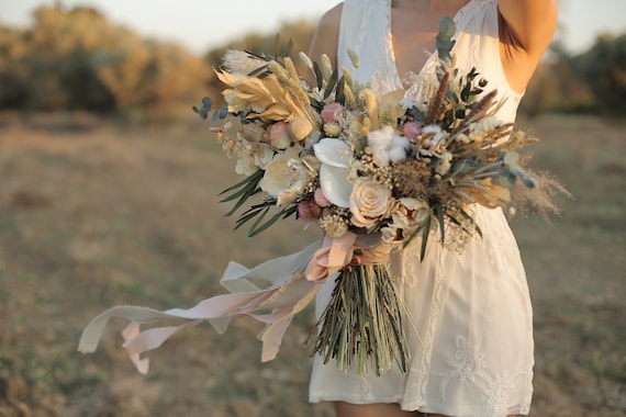 Bridal Bouquet Bridal Accessories Wedding Bouquet Wedding Flower Bridal  Flower Boho Bridal Bouquet Dried Bridal Bouquet Salmon Bouquet 