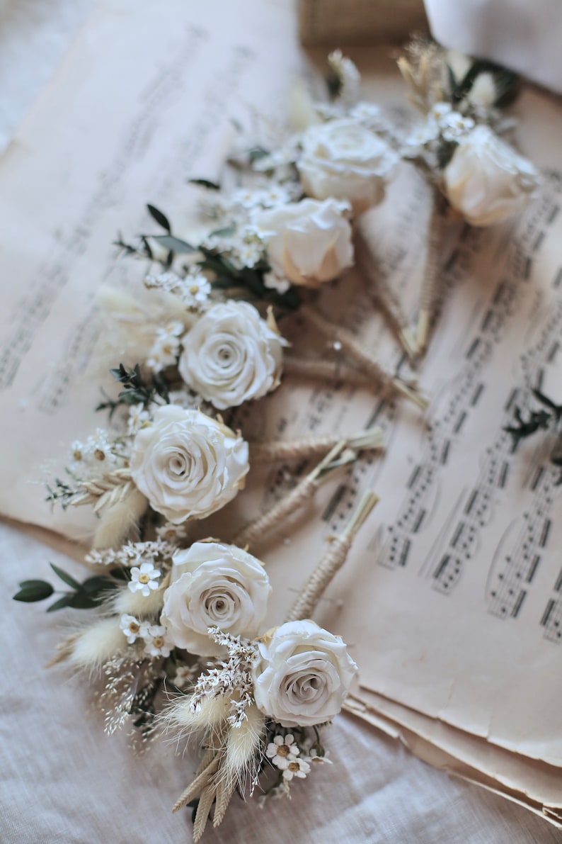 White Boutonnière, %100 Dried Boutonniere, Preserved Rose, Ivory Boutonnière, Boutonniere, Groom Boutonniere, Boho Boutonniere, Buttonhole image 3