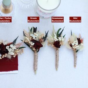 Burgundy Rose Bridal Bouquet | Dried Boho Wedding Flowers image 6