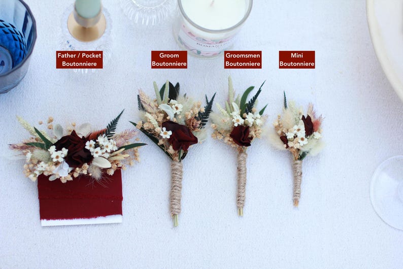 Burgundy Rose Bridal Bouquet | Dried Boho Wedding Flowers image 6