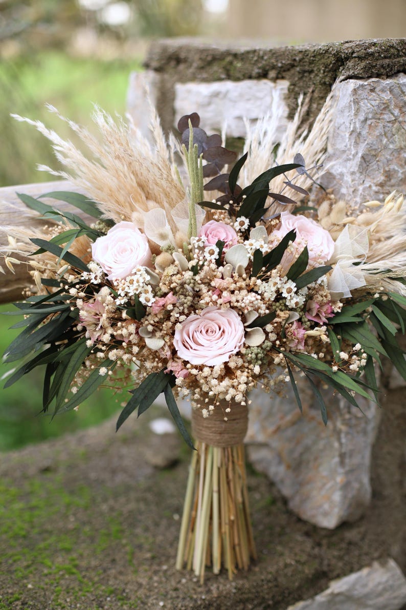 Blush Pink Bridal Bouquet | Dried Flower Boho Wedding Bouquet image 14