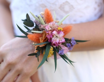 Preserved Flower Wrist Corsage Matching Bridal Bouquet