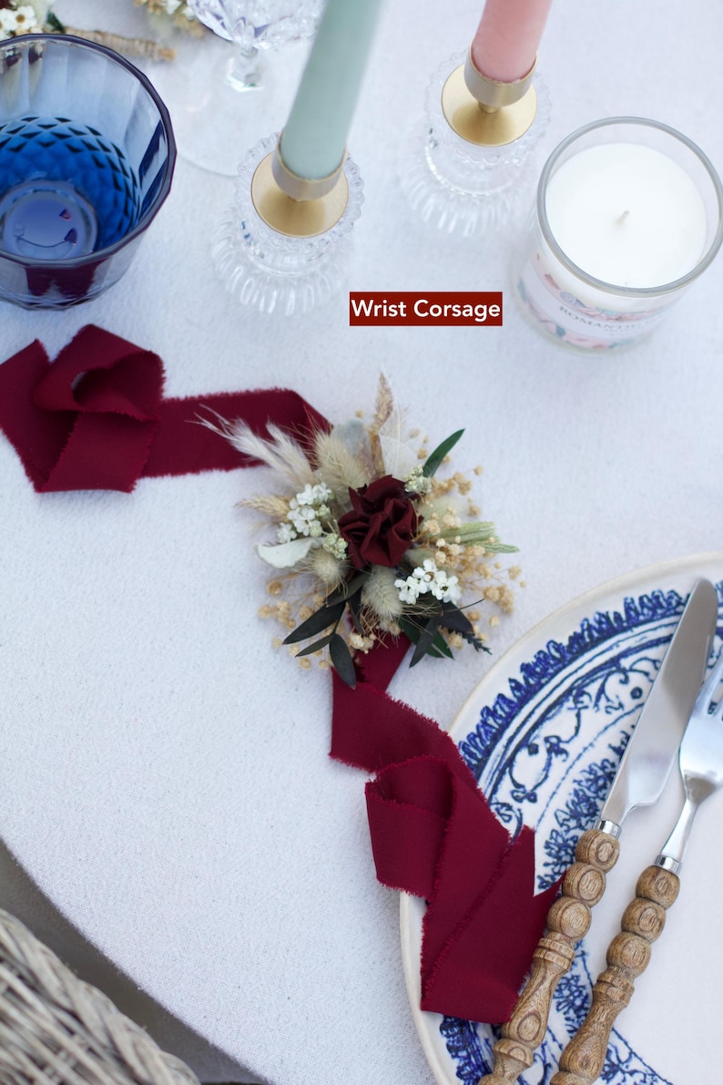 Burgundy Rose Bridal Bouquet | Dried Boho Wedding Flowers image 7