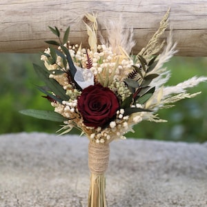 Burgundy Rose Bridal Bouquet | Dried Boho Wedding Flowers image 14