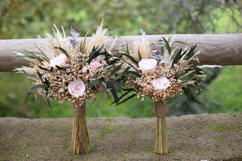 Blush Pink Bridal Bouquet | Dried Flower Boho Wedding Bouquet image 15
