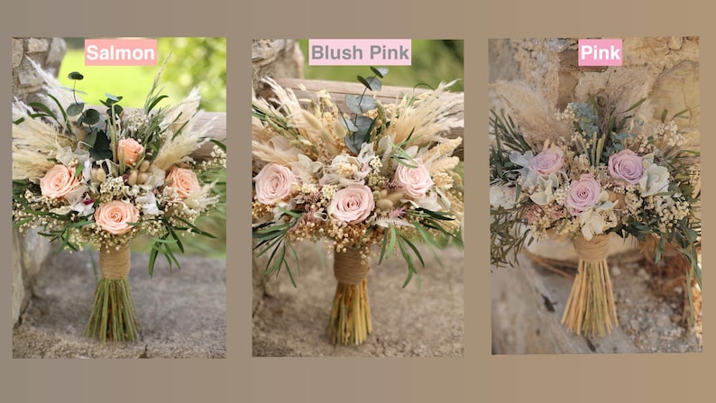 Blush Pink Bridal Bouquet | Dried Flower Boho Wedding Bouquet image 6