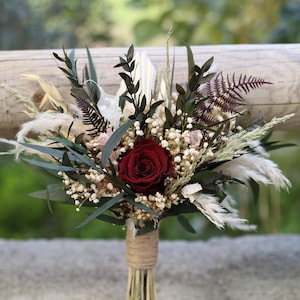 Burgundy Rose Bridal Bouquet | Dried Boho Wedding Flowers image 15