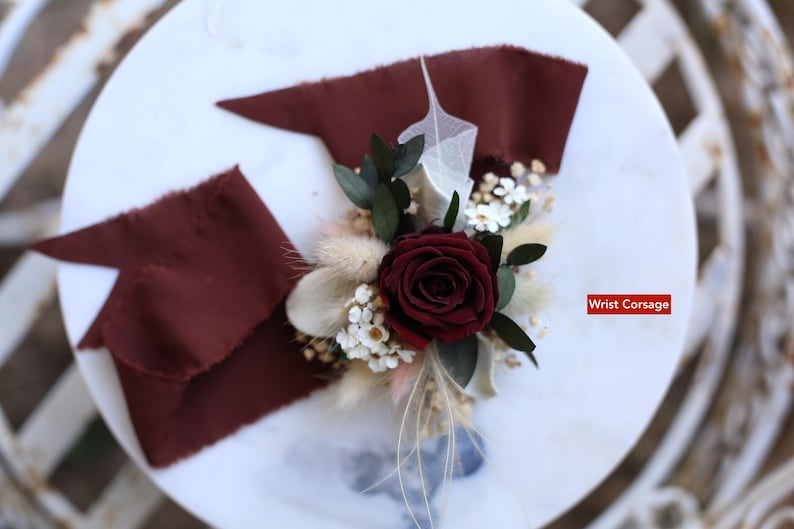 Burgundy Rose Bridal Bouquet | Dried Boho Wedding Flowers image 10