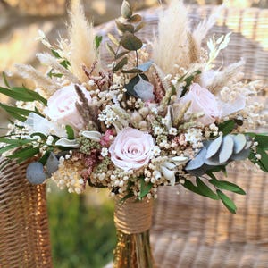 Blush Pink Bridal Bouquet | Dried Flower Boho Wedding Bouquet image 17