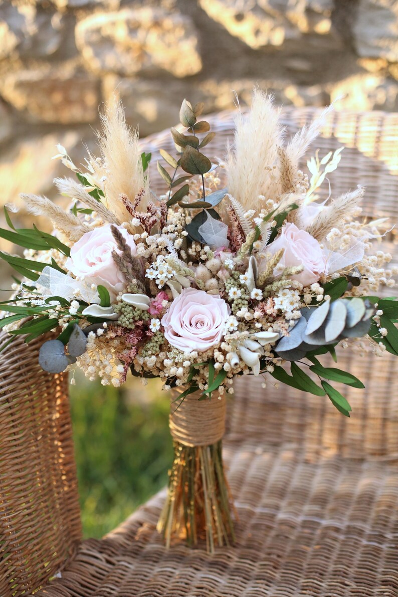 Blush Pink Bridal Bouquet | Dried Flower Boho Wedding Bouquet image 17