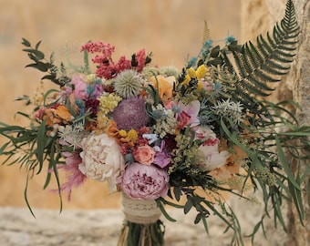 Boho Color Palette Bridal Bouquet Dried Preserved Flowers
