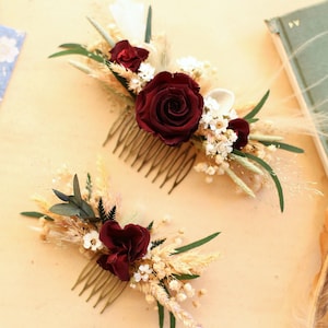 Burgundy Rose Bridal Bouquet | Dried Boho Wedding Flowers image 11
