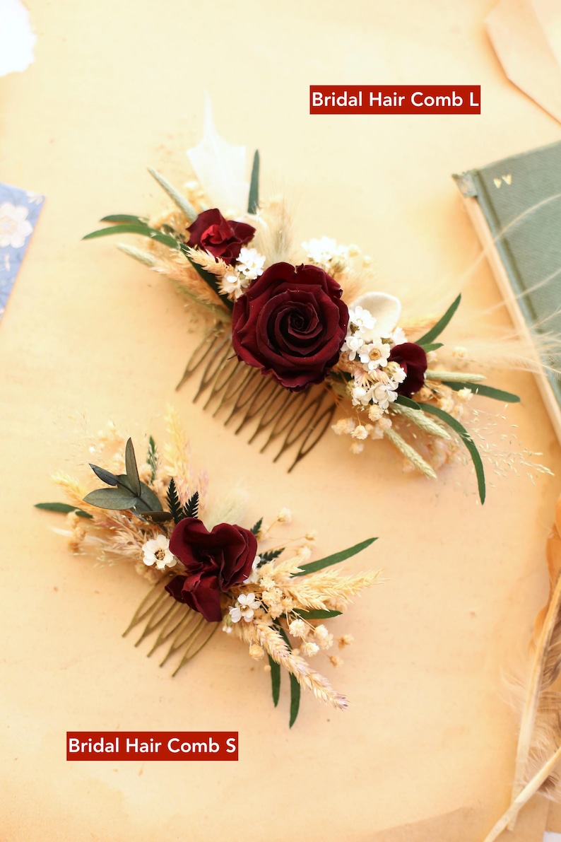 Burgundy Rose Bridal Bouquet | Dried Boho Wedding Flowers image 11