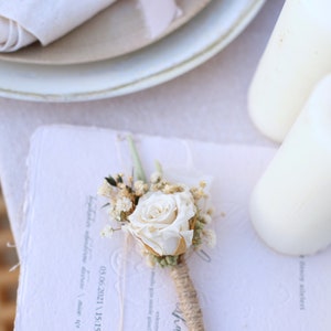 White Boutonnière, %100 Dried Boutonniere, Preserved Rose, Ivory Boutonnière, Boutonniere, Groom Boutonniere, Boho Boutonniere, Buttonhole image 2